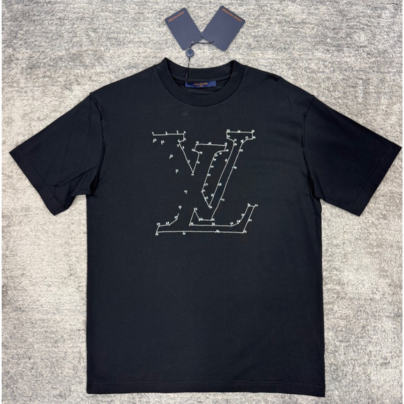 Louis Vuitton LV Stitch Print Embroidery Black White Logo Short Sleeve T-Shirt M - Picture 4 of 16